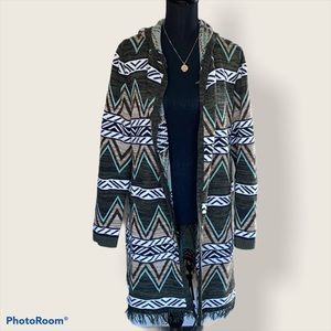 Aztec bohemian fringe hooded cardigan